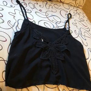 Floral Back Sheer Black Cropped Tank